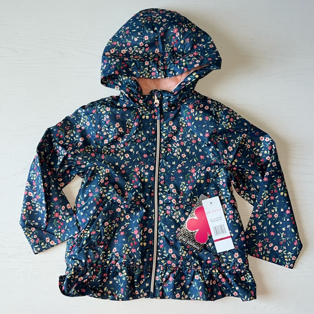 Pink Platinum Floral Plush Lining Girl Windbreaker Hooded Fall Jacket 4 5/6